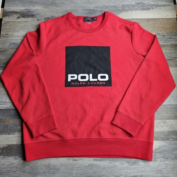 Polo Ralph Lauren Red Sweatshirt Men's Large Graphic Block - Picture 1 of 10